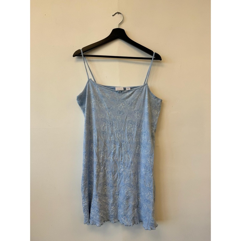 Vintage Soft Sensations Dress Womens Medium Blue Butterfly Print Slip Cotton Y2K
